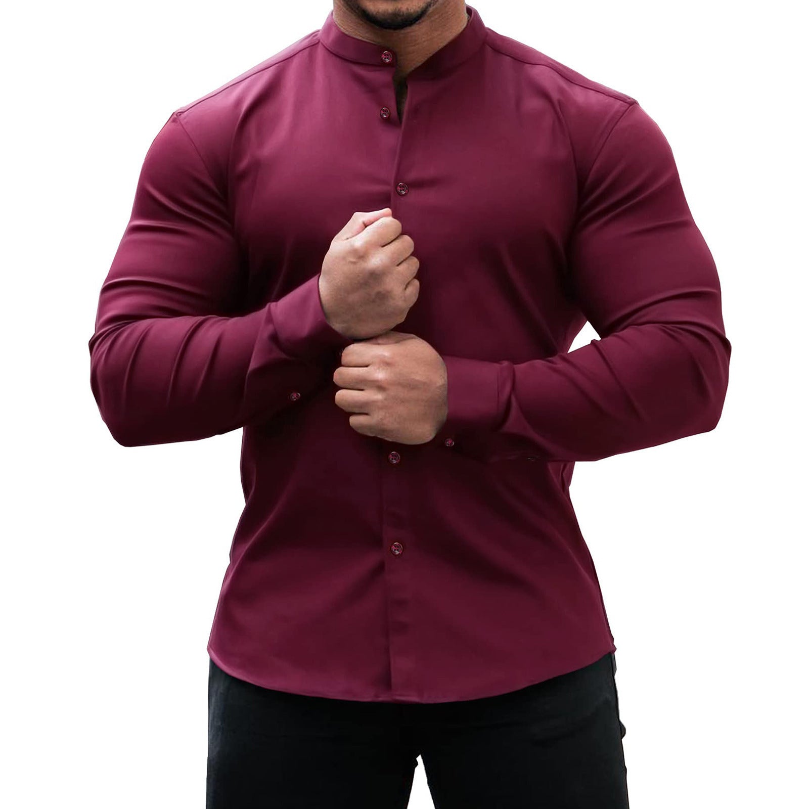 Men's Slim Fit Casual Button-Down Shirt – Solid Color, Long Sleeve - DACS Boutique